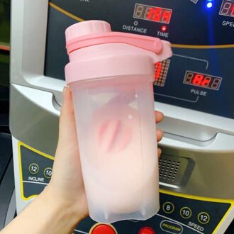 Plastic Fles Shaker Flessen Cup Draagbare Milkshake Beker Fitness Water Cup Outdoor Vrouwelijke Creatieve Met Deksel Cup Roze
