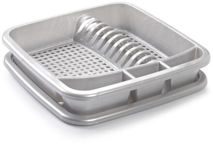 Plastic Forte Afdruiprek - met lekbak - grijs - 39 x 39 cm - Afwasrek - Afdruiprekken