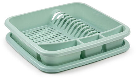 Plastic Forte Afdruiprek - met lekbak - groen - 39 x 39 cm - Afwasrek - Afdruiprekken