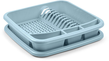 Plastic Forte Afdruiprek - met lekbak - ijsblauw - 39 x 39 cm - Afwasrek - Afdruiprekken
