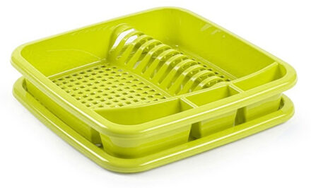 Plastic Forte Afdruiprek - met lekbak - lime groen - 39 x 39 cm - Afwasrek - Afdruiprekken