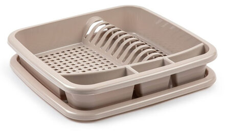 Plastic Forte Afdruiprek - met lekbak - taupe - 39 x 39 cm - Afwasrek - Afdruiprekken