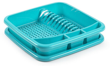 Plastic Forte Afdruiprek - met lekbak - turquoise - 39 x 39 cm - Afwasrek - Afdruiprekken