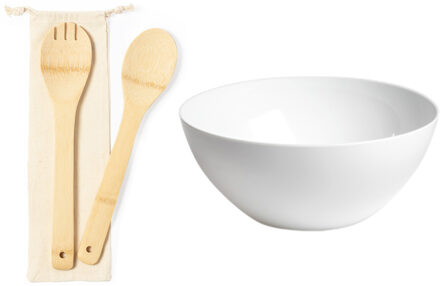 Plastic Forte Slakom/schaal met bamboe slacouvert - Kunststof - D26 cm