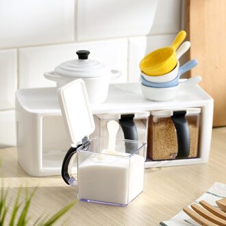 Plastic Kruidenrek Gestapeld Opslag Kruiden Dozen Spice Potten Met Handvat & Lepel Keuken Specerij Opslag, 2 Stuks