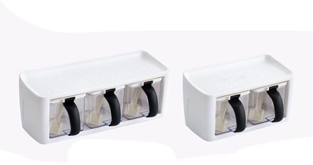 Plastic Kruidenrek Gestapeld Opslag Kruiden Dozen Spice Potten Met Handvat & Lepel Keuken Specerij Opslag, 2 Stuks