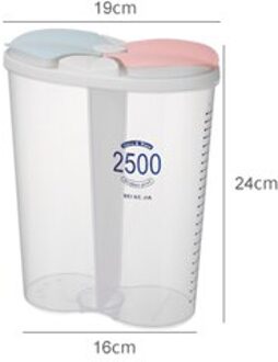 Plastic Opslag Container Conservenblikken Voor Bulk Granen Vochtbestendige Opbergdoos Granen Dispenser Afgesloten Pot Keuken Organizer 2500ml 2 grids