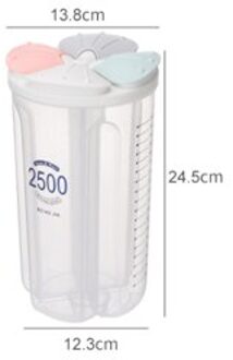 Plastic Opslag Container Conservenblikken Voor Bulk Granen Vochtbestendige Opbergdoos Granen Dispenser Afgesloten Pot Keuken Organizer 2500ml 4 grids