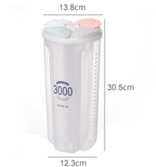 Plastic Opslag Container Conservenblikken Voor Bulk Granen Vochtbestendige Opbergdoos Granen Dispenser Afgesloten Pot Keuken Organizer 3000ml 4 grids