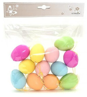 Plastic Paaseieren hangdecoratie pastel kleuren 12x stuks - Feestdecoratievoorwerp