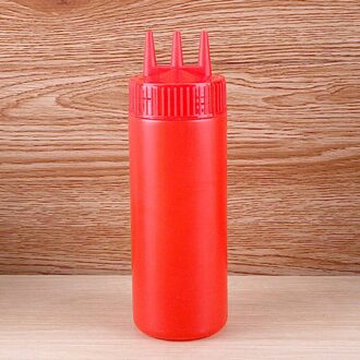 Plastic Saus Knijpfles Met Drie Gaten Huishouden Keuken Tool Geel Wit Rood 12Oz/16Oz/24Oz Kruiden Flessen rood-L-24oz