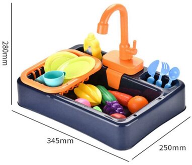 Plastic Simulatie Elektrische Vaatwasser Sink Pretend Play Keuken Speelgoed Met Water Sink Kit Voor Kids Kinderen /Papegaai bad- donker blauw