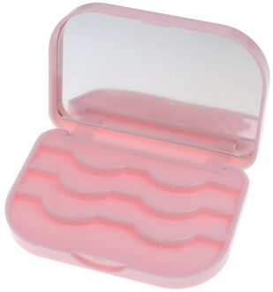 Plastic Valse Wimpers Opbergdoos Make Cosmetische Met Spiegel Case Organizer Mode Reizen Cosmetica Tool Roze