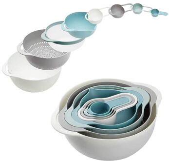 Plastic Veelkleurige Mixing Bowls Set Van 8, Nest Voor Eenvoudige Opslag, Maatbekers, Vergiet, Zeef, grote Kom Koken Bakken