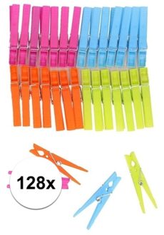 Plastic wasknijpers - 128 stuks - gekleurde knijpers / wasspelden