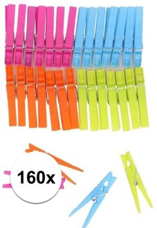 Plastic wasknijpers - 160 stuks - gekleurde knijpers / wasspelden