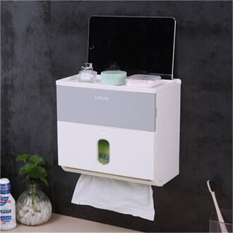Plastic Zelfklevende Muur Mount Toiletpapier Roll Tissue Doos Houder Badkamer Organizer met Mobiele Telefoon Opslag Shelve Grijs