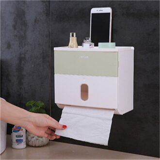 Plastic Zelfklevende Muur Mount Toiletpapier Roll Tissue Doos Houder Badkamer Organizer met Mobiele Telefoon Opslag Shelve licht groen
