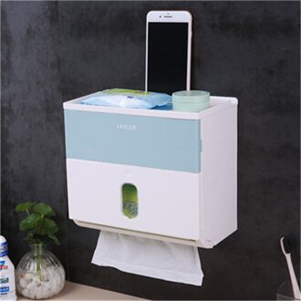 Plastic Zelfklevende Muur Mount Toiletpapier Roll Tissue Doos Houder Badkamer Organizer met Mobiele Telefoon Opslag Shelve lucht blauw