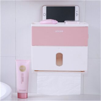 Plastic Zelfklevende Muur Mount Toiletpapier Roll Tissue Doos Houder Badkamer Organizer met Mobiele Telefoon Opslag Shelve Roze