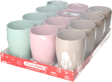 Plasticforte 12x Gekleurde drinkbekers/mokken - kunststof - 375 ml - onbreekbaar - Drinkbekers