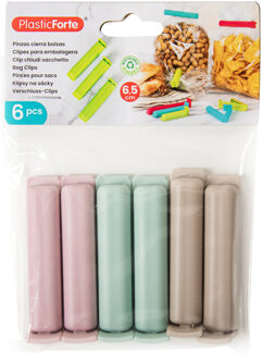 Plasticforte 6x afsluitclips / vershoudclips - 6 cm - keuken/voedsel zakjes afsluiten - Vershoudknijpers