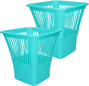 Plasticforte Afvalbak/vuilnisbak/kantoor prullenbak - 2x stuks - plastic - blauw - 30 cm - Prullenmanden