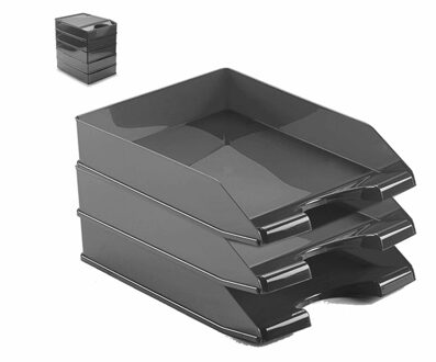 Plasticforte Brievenbakjes - Pakket van 3x stuks - A4 - zwart - kantoor postbakjes