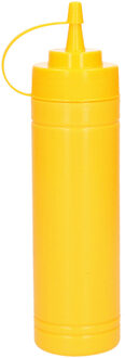 Plasticforte Doseerfles/sausfles - kunststof - geel - met schenktuit - 500 ml - 23 cm - Maatbekers