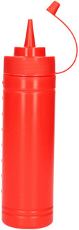 PlasticForte Doseerfles/sausfles - kunststof - rood - met schenktuit - 500 ml - 23 cm - Maatbekers