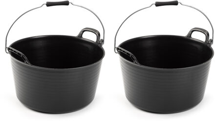 PlasticForte Flexibele Emmer - 2x - 26L - zwart - wasmand - met hengsels