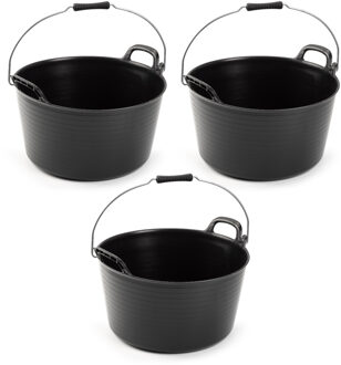 PlasticForte Flexibele Emmer - 3x - 26L - zwart - wasmand - met hengsels