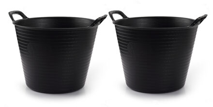 Plasticforte flexibele emmer/kuip - 2x - zwart - rond - 25L - 42x38x33cm