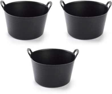 Plasticforte flexibele emmer/kuip - 3x - zwart - rond - 15L - 24x24x15cm