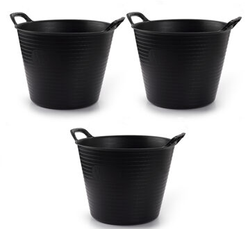 Plasticforte flexibele emmer/kuip - 3x - zwart - rond - 25L - 42x38x33cm
