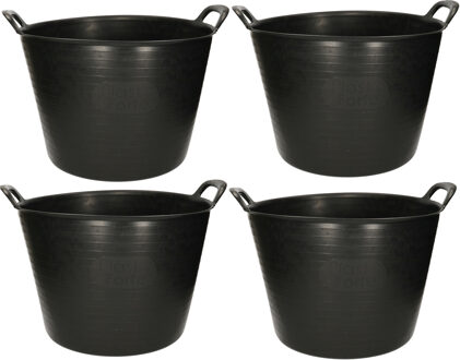 Plasticforte Flexibele kuip emmer - 4x stuks - wasmand - rond - zwart - 42 liter - Opbergmanden