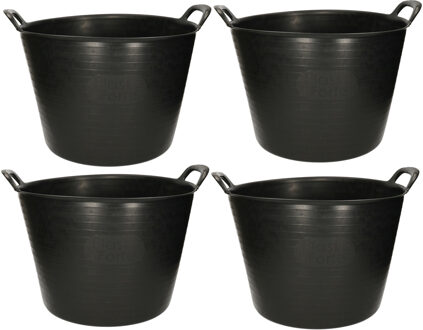 Plasticforte Flexibele kuip emmer - 5x stuks - wasmand - rond - zwart - 42 liter - Opbergmanden