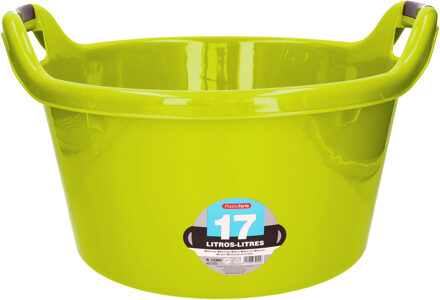 Plasticforte Grote teil/afwasbak/kuip - kunststof - rond - handvatten - 42 x 27 cm - 17 liter - groen - Afwasbak