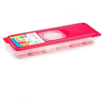 Plasticforte IJsblokjesvorm met deksel - 12 ijsklontjes - kunststof - fuchsia roze - IJsblokjesvormen