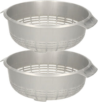 PlasticForte keuken vergiet - 2x - kunststof - zilver - 30 x 27 x 10 cm - afgieten - groente - pasta