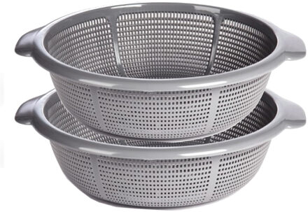 Plasticforte Keuken vergiet - 2x stuks - zilver - 35 x 31 x 10 cm - kunststof - afgieten