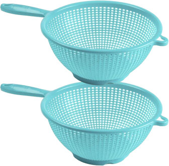 Plasticforte Keuken vergiet/zeef - 2x - kunststof -A Dia 22 cm x Hoogte 10 cm - blauw - Vergieten