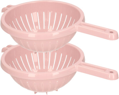 Plasticforte Keuken vergiet/zeef - 2x - kunststof - Dia 23 cm x Hoogte 10 cm - roze - Vergieten