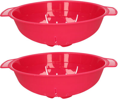 Plasticforte Keuken vergiet/zeef - 2x - kunststof - Dia 25 cm x Hoogte 8 cm - fuchsia roze - Vergieten