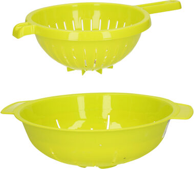 Plasticforte Keuken vergieten/zeef - set 2x - kunststof - groen - dia 23 en 25 cm - Vergieten