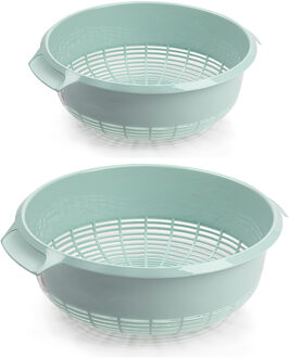 PlasticForte Keuken vergieten/zeef - set 2x - kunststof - mintgroen - dia 23 en 27 cm - Vergieten