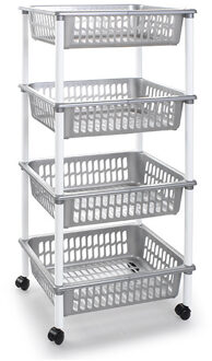 PlasticForte Keukentrolley op wieltjes - 4-laags - zilver - 85 cm - Opberg trolley Zilverkleurig