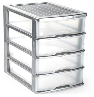 Plasticforte Ladeblok/bureau organizer met 4x lades - grijs/transparant - L35,5 x B27 x H35 cm - Ladeblok