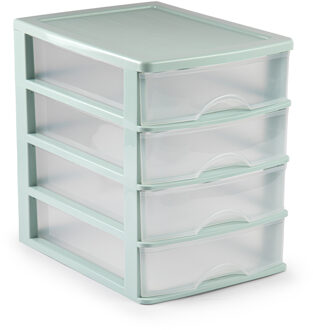 Plasticforte Ladeblok/bureau organizer met 4x lades - groen/transparant - L35,5 x B27 x H35 cm - Ladeblok