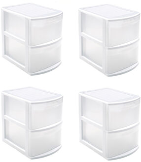 PlasticForte Ladeblok - Set van 4x stuks - 2 lades - bureau organizer - 39 x 29 x 40 cm